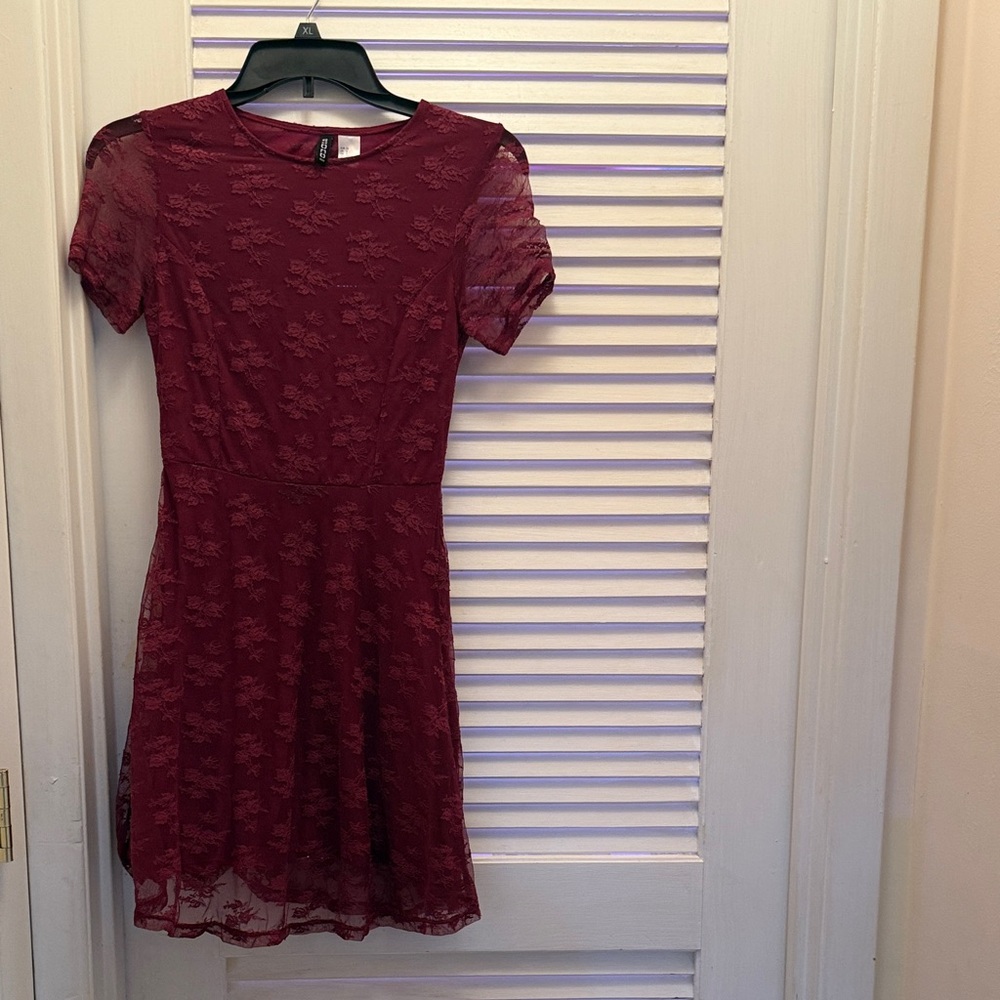Divided Burgundy Lace Mini Dress